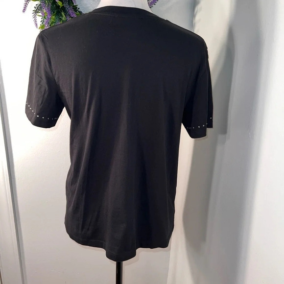 Zara, M, soft black cotton T-shirt studded accents around the collar and sleeves - Picture 3 of 8